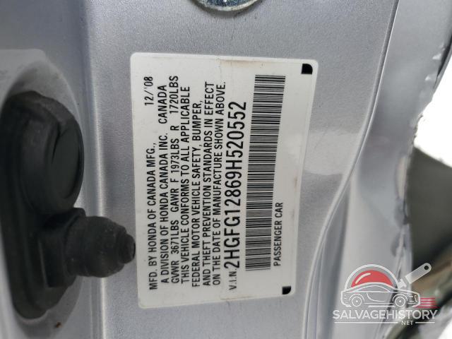 2HGFG12869H520552 2009 HONDA CIVIC photo no. 12