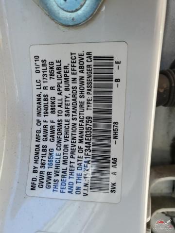 19XFA1F34AE035759 2010 HONDA CIVIC photo no. 12