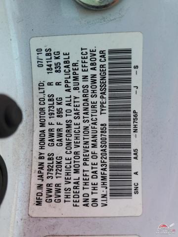 JHMFA3F20AS007858 2010 HONDA CIVIC photo no. 12