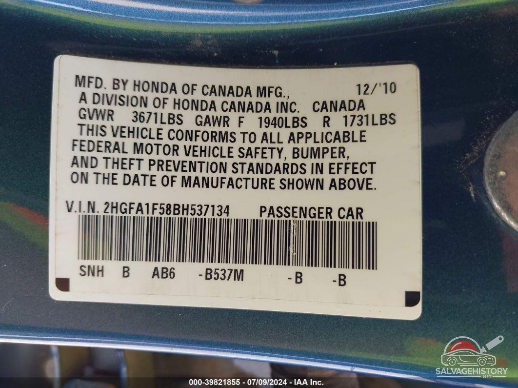 2HGFA1F58BH537134 2011 HONDA CIVIC photo no. 9