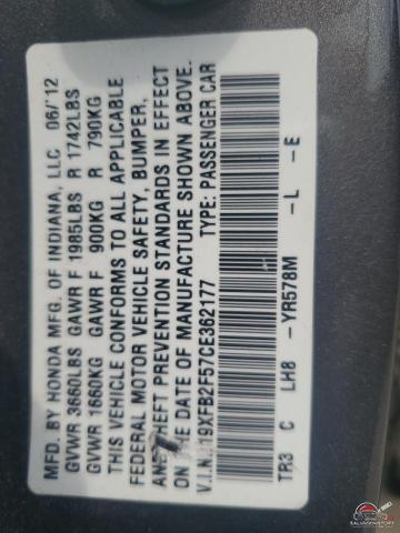 19XFB2F57CE362177 2012 HONDA CIVIC photo no. 12