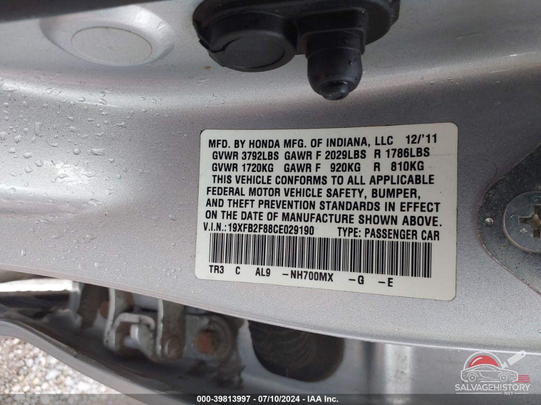 19XFB2F88CE029190 2012 HONDA CIVIC photo no. 9