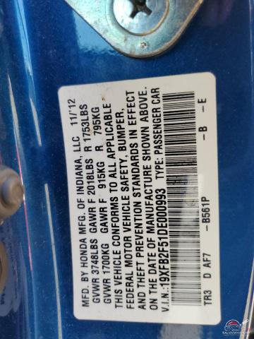 19XFB2F51DE000993 2013 HONDA CIVIC photo no. 12