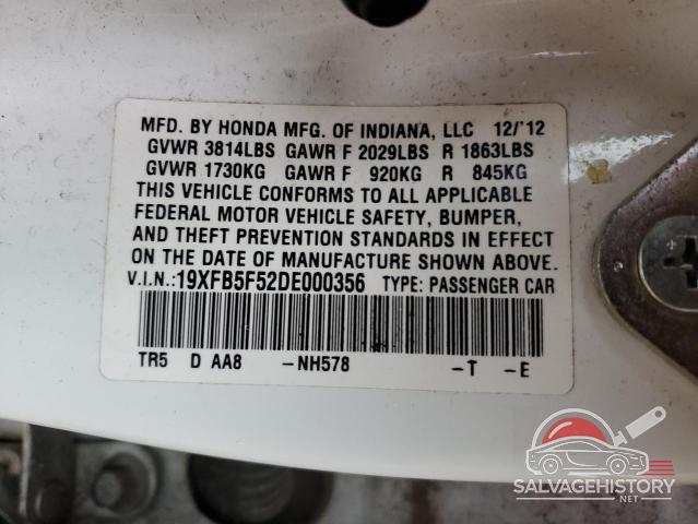 19XFB5F52DE000356 2013 HONDA CIVIC photo no. 12