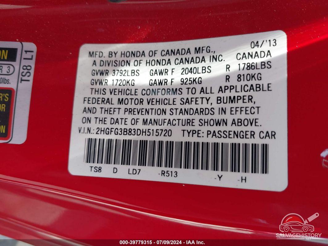 2HGFG3B83DH515720 2013 HONDA CIVIC photo no. 9