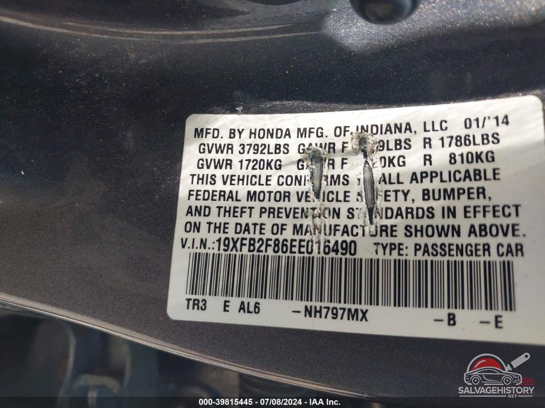 19XFB2F86EE016490 2014 HONDA CIVIC photo no. 9