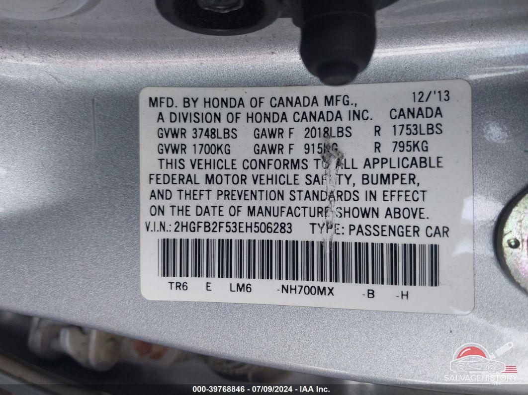 2HGFB2F53EH506283 2014 HONDA CIVIC photo no. 9