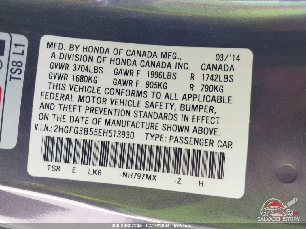 2HGFG3B55EH513930 2014 HONDA CIVIC photo no. 9