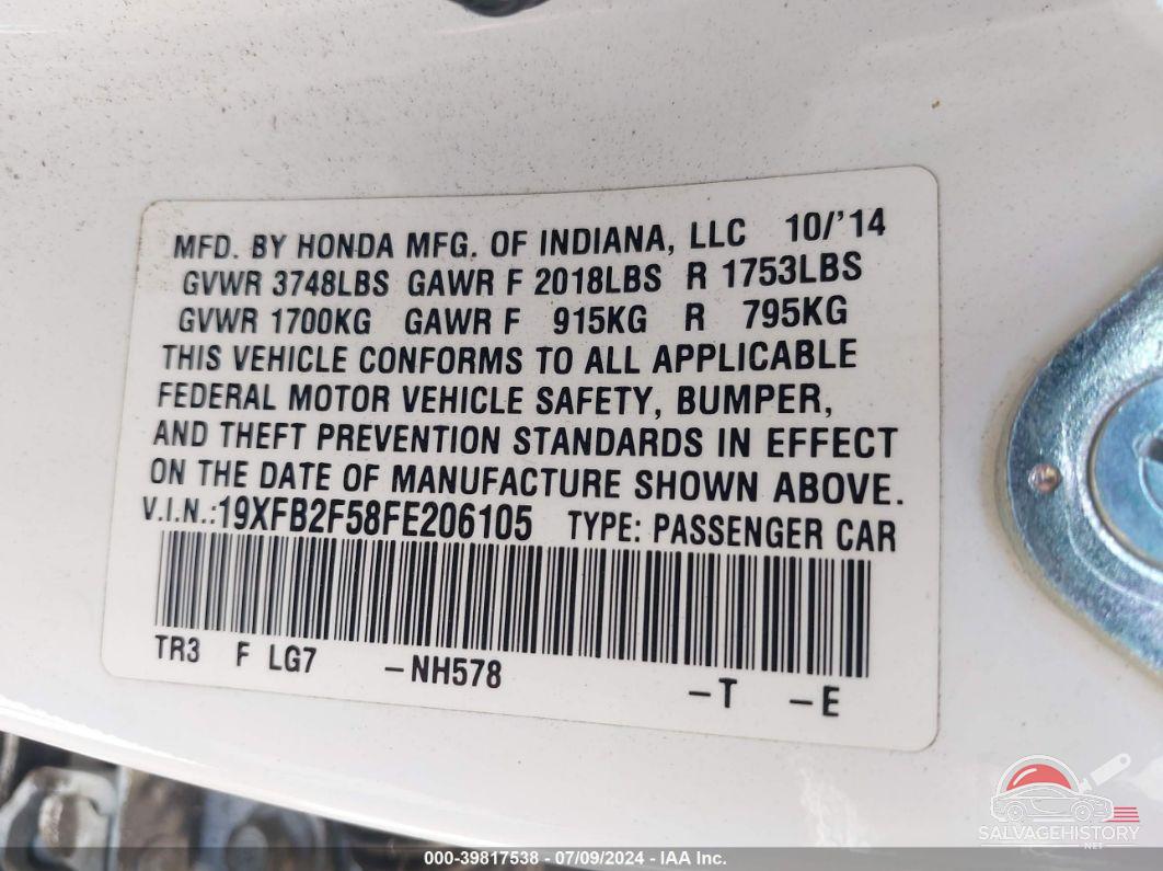 19XFB2F58FE206105 2015 HONDA CIVIC photo no. 9