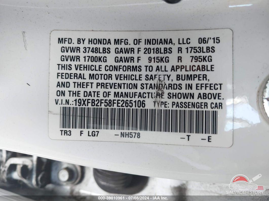 19XFB2F58FE265106 2015 HONDA CIVIC photo no. 9