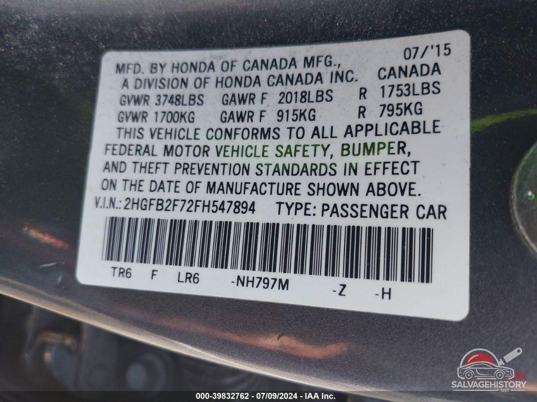 2HGFB2F72FH547894 2015 HONDA CIVIC photo no. 9