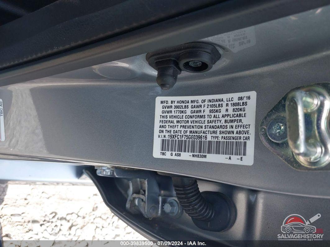 19XFC1F75GE039616 2016 HONDA CIVIC photo no. 9