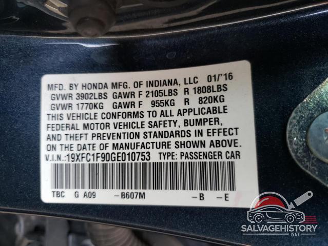 19XFC1F90GE010753 2016 HONDA CIVIC photo no. 12