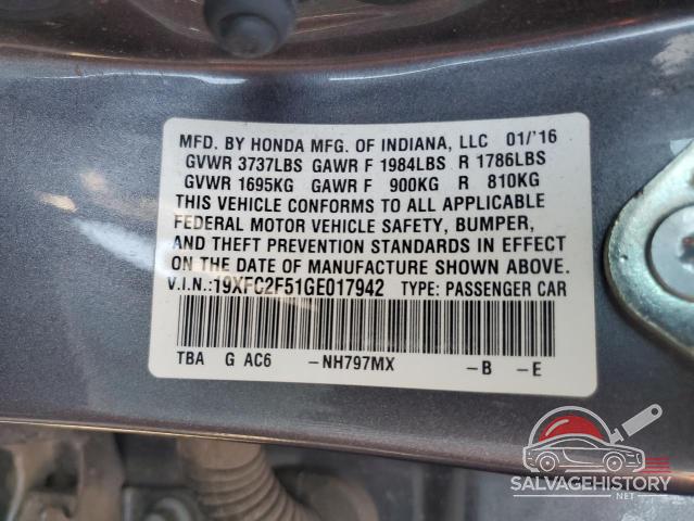 19XFC2F51GE017942 2016 HONDA CIVIC photo no. 13