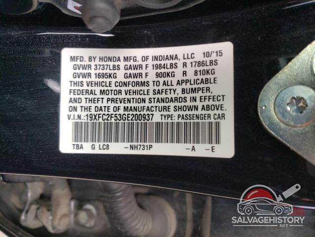 19XFC2F53GE200937 2016 HONDA CIVIC photo no. 12