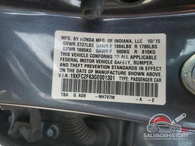 19XFC2F63GE001301 2016 HONDA CIVIC photo no. 12