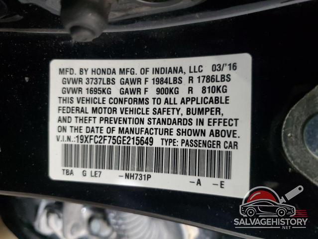 19XFC2F75GE215649 2016 HONDA CIVIC photo no. 12