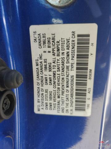 2HGFC4B03GH303626 2016 HONDA CIVIC photo no. 13