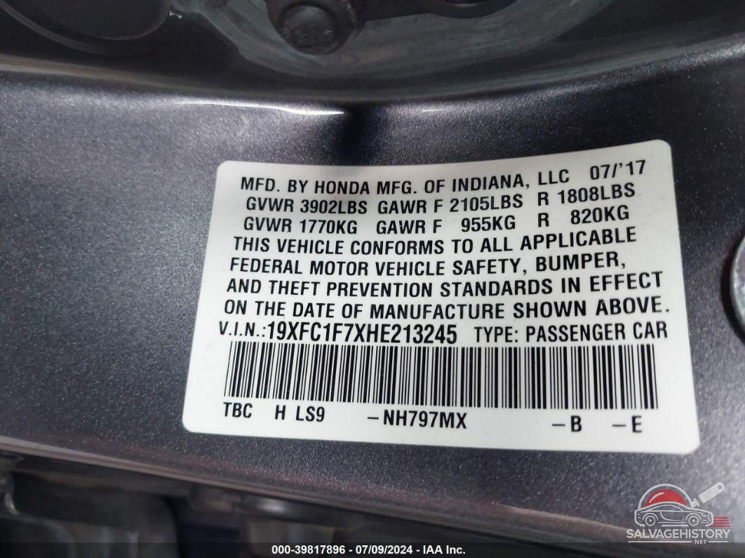 19XFC1F7XHE213245 2017 HONDA CIVIC photo no. 9