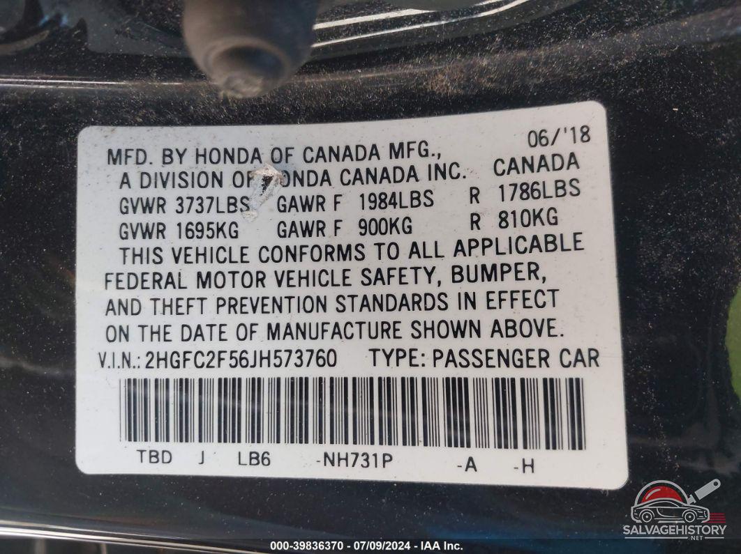 2HGFC2F56JH573760 2018 HONDA CIVIC photo no. 9