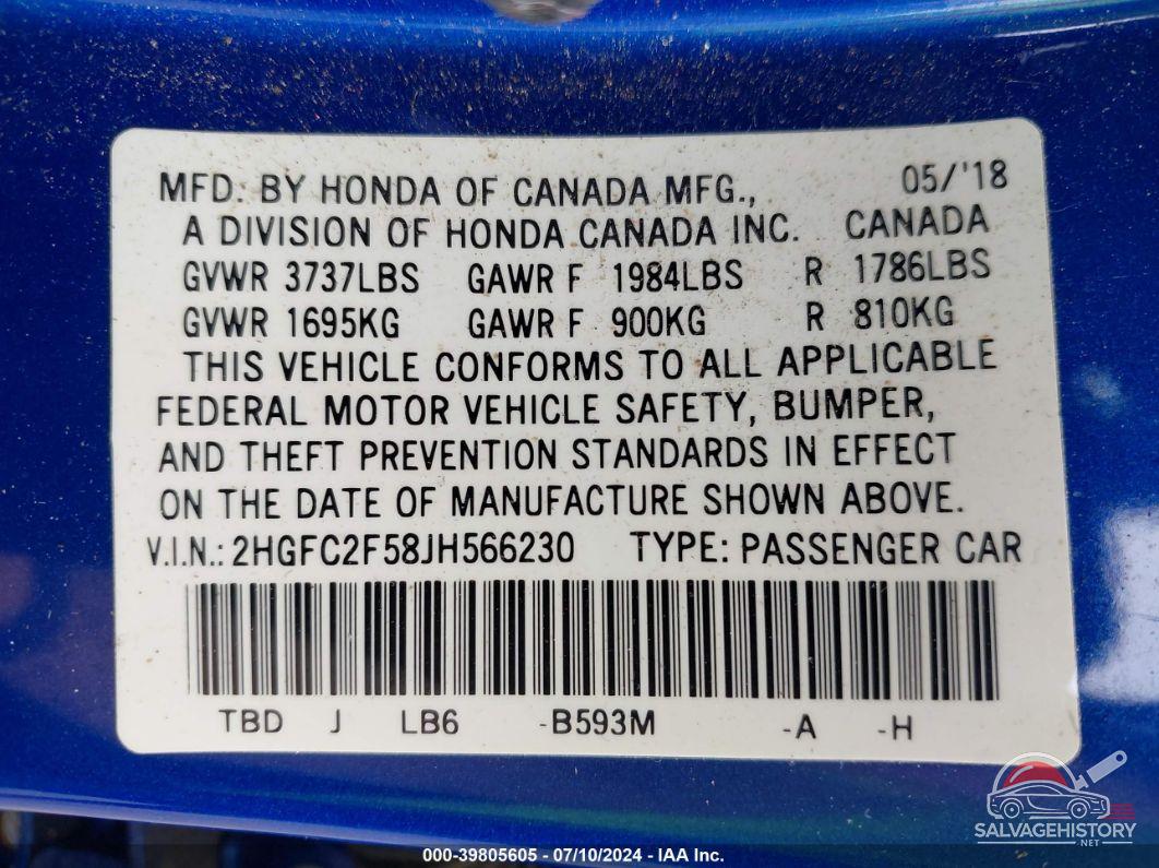 2HGFC2F58JH566230 2018 HONDA CIVIC photo no. 9