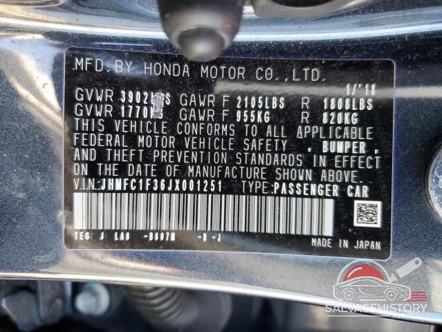 JHMFC1F36JX001251 2018 HONDA CIVIC photo no. 12