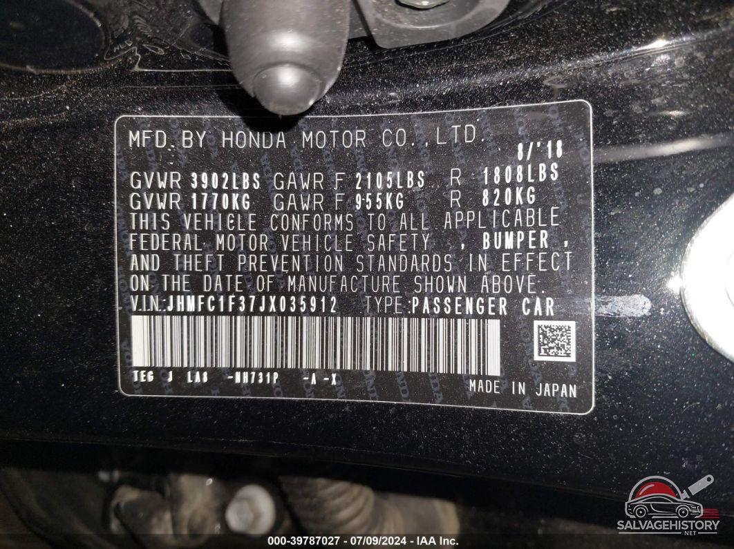 JHMFC1F37JX035912 2018 HONDA CIVIC photo no. 9