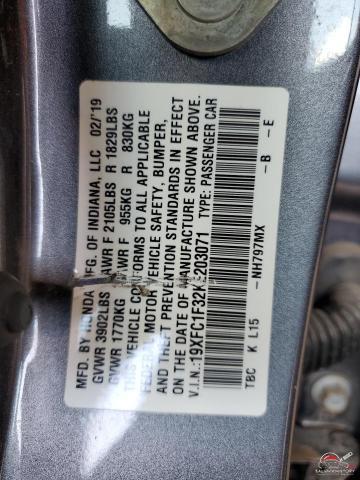 19XFC1F32KE203071 2019 HONDA CIVIC photo no. 12