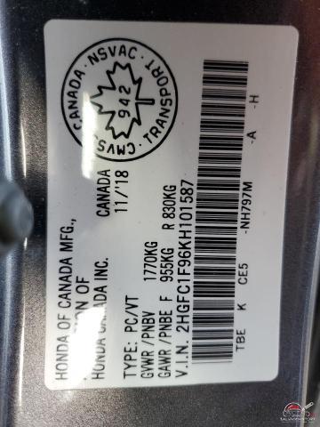 2HGFC1F96KH101587 2019 HONDA CIVIC photo no. 12