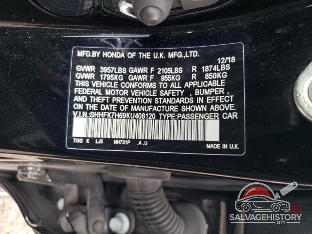 SHHFK7H69KU408120 2019 HONDA CIVIC photo no. 12