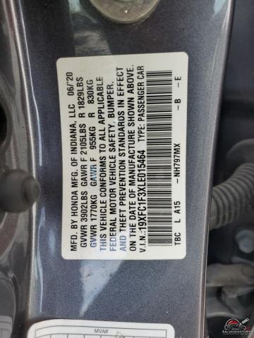 19XFC1F3XLE015464 2020 HONDA CIVIC photo no. 12