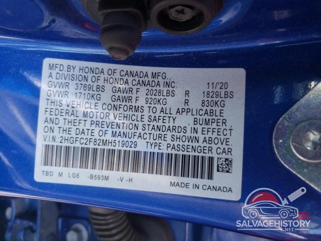 2HGFC2F82MH519029 2021 HONDA CIVIC photo no. 12