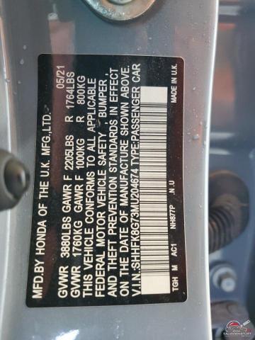 SHHFK8G73MU204674 2021 HONDA CIVIC photo no. 12