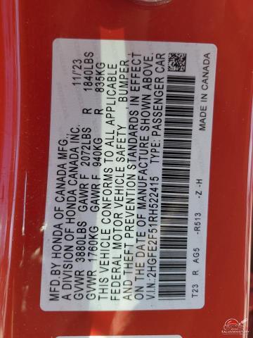 2HGFE2F51RH522415 2024 HONDA CIVIC photo no. 12