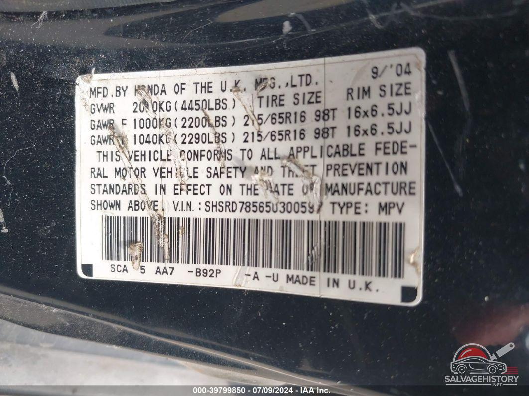 SHSRD78565U300597 2005 HONDA CR-V photo no. 9