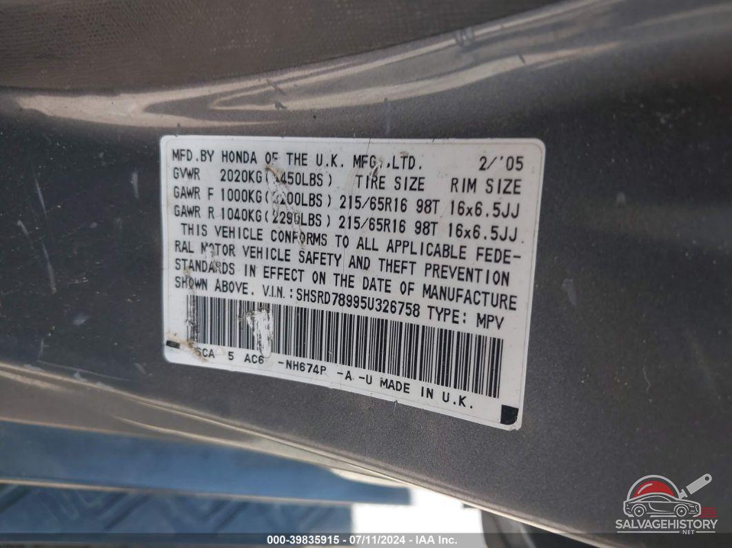 SHSRD78995U326758 2005 HONDA CR-V photo no. 9