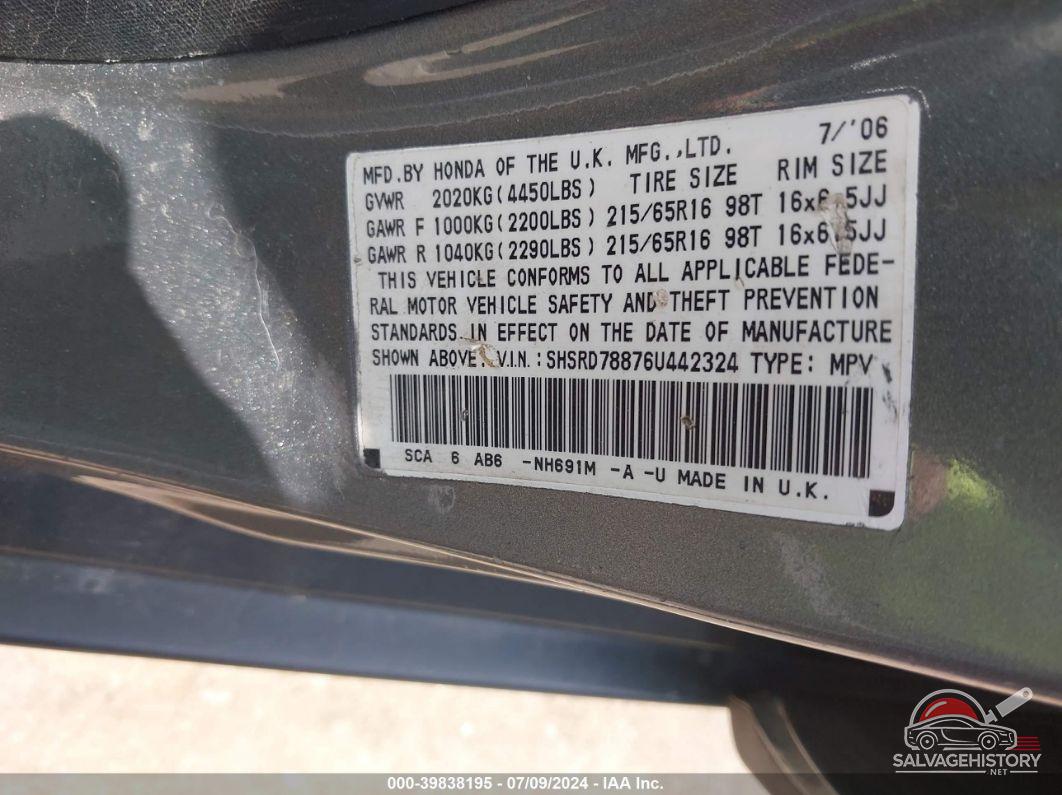 SHSRD78876U442324 2006 HONDA CR-V photo no. 9