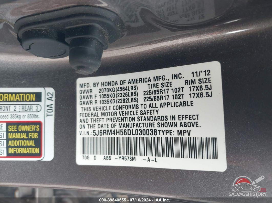 5J6RM4H56DL030038 2013 HONDA CR-V photo no. 9