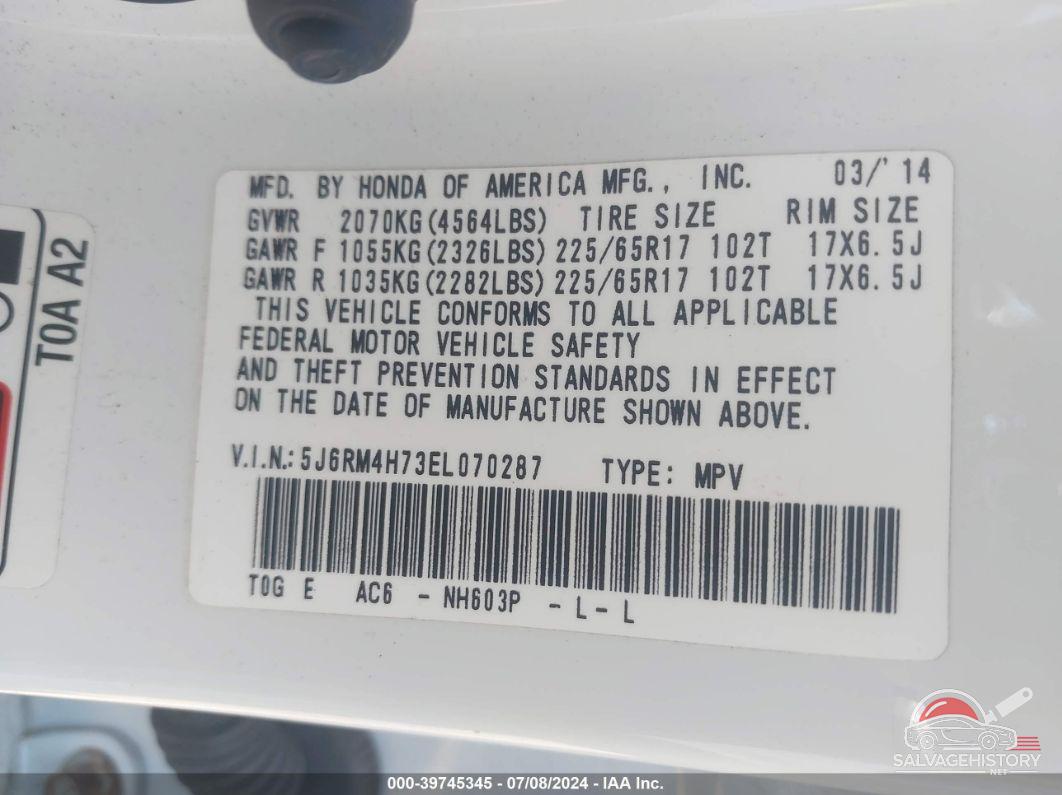 5J6RM4H73EL070287 2014 HONDA CR-V photo no. 9