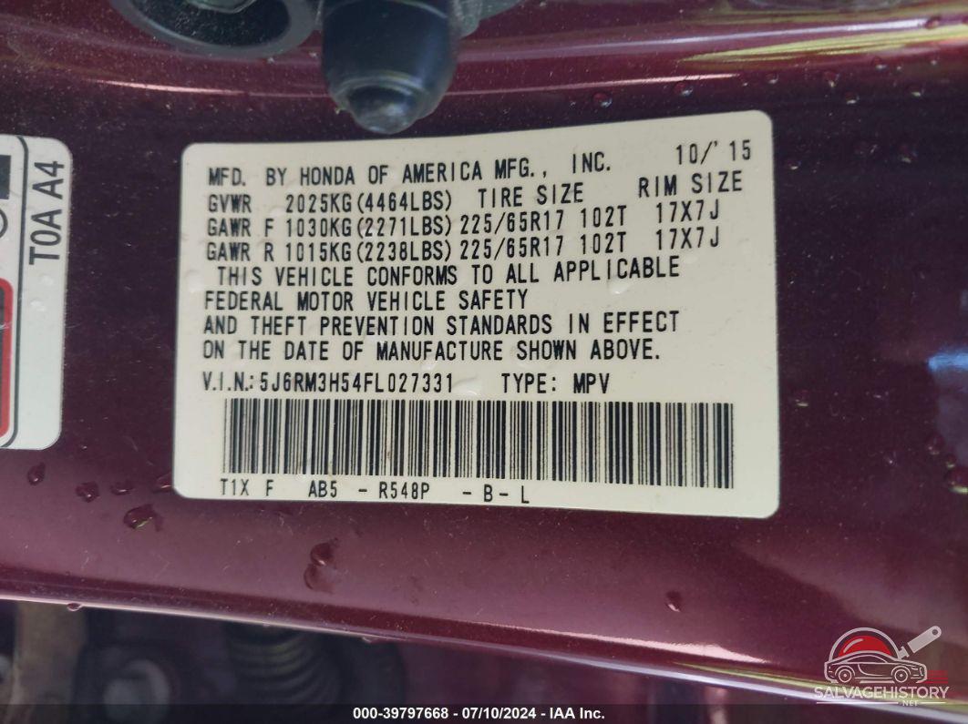 5J6RM3H54FL027331 2015 HONDA CR-V photo no. 9
