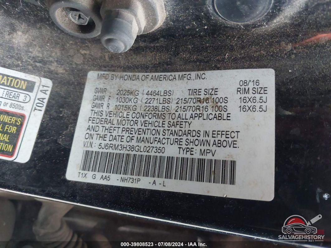 5J6RM3H38GL027350 2016 HONDA CR-V photo no. 9