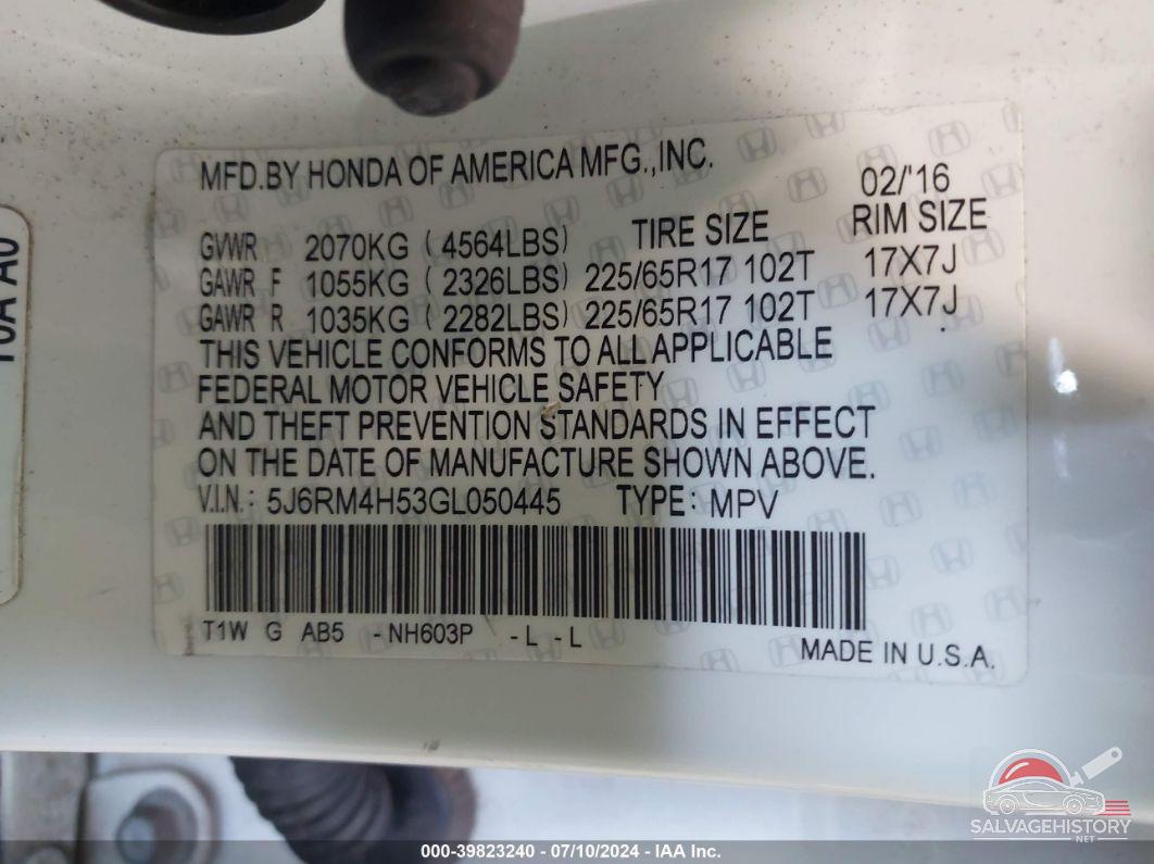 5J6RM4H53GL050445 2016 HONDA CR-V photo no. 9