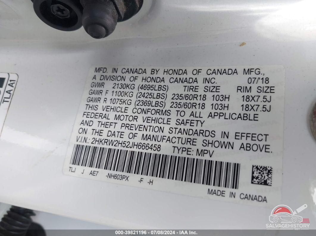 2HKRW2H52JH666458 2018 HONDA CR-V photo no. 9
