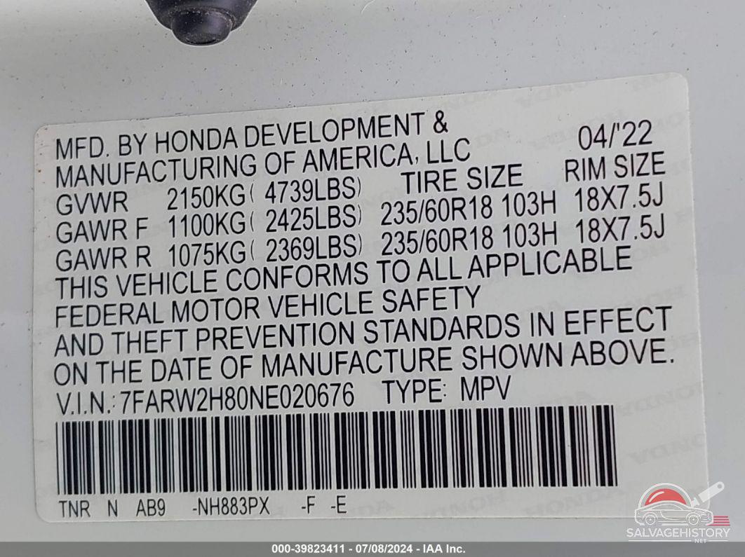 7FARW2H80NE020676 2022 HONDA CR-V photo no. 9