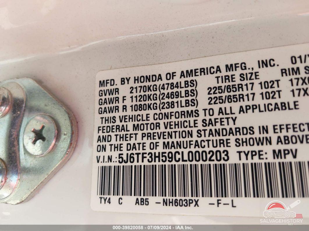 5J6TF3H59CL000203 2012 HONDA CROSSTOUR photo no. 9