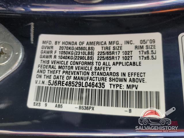 5J6RE48529L046435 2009 HONDA CRV photo no. 13