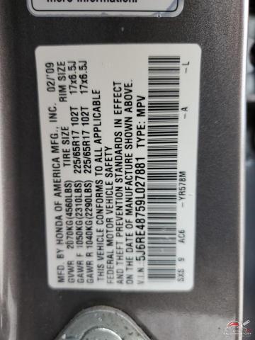 5J6RE48759L027881 2009 HONDA CRV photo no. 13