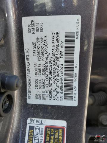 5J6RM4H95GL062504 2016 HONDA CRV photo no. 12