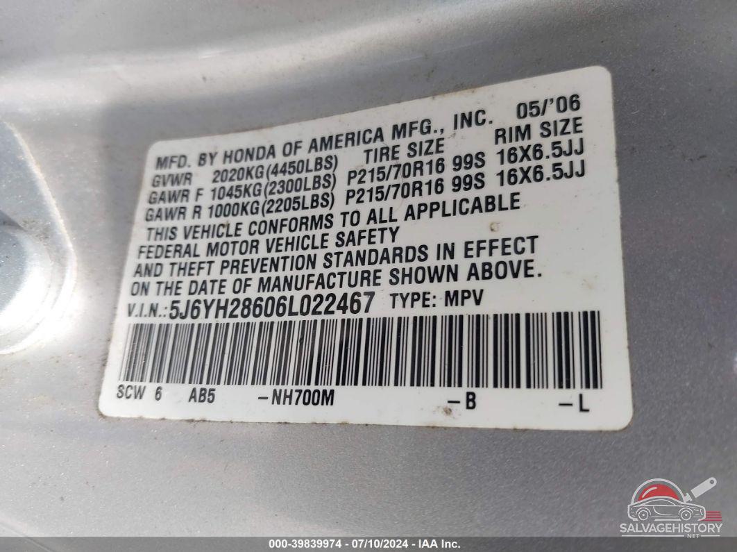 5J6YH28606L022467 2006 HONDA ELEMENT photo no. 9