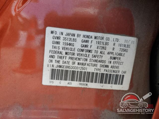 JHMGE8H53CC012501 2012 HONDA FIT photo no. 14